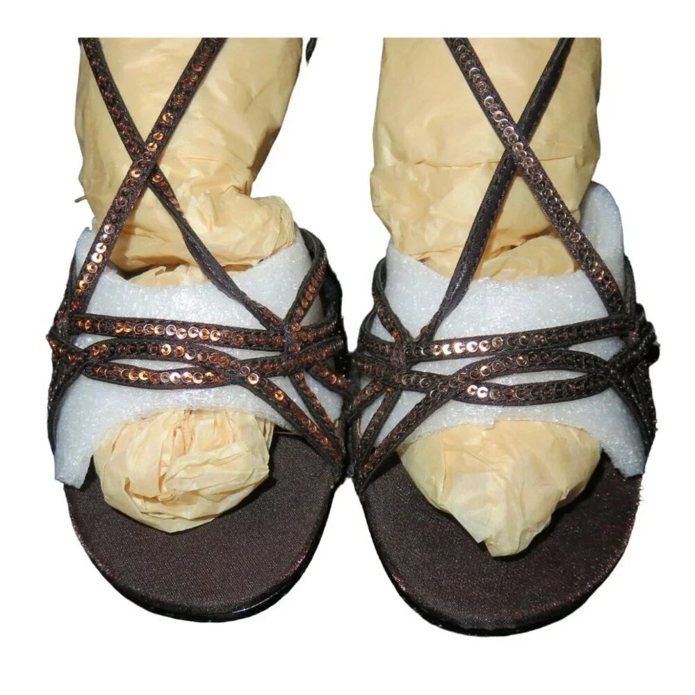 Valenti Franco Luann Bronze Italian Leather Strappy Glitter Heels Sandals 7.5